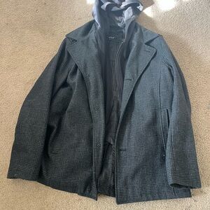 Black Rivet Gray Plaid Pea Coat